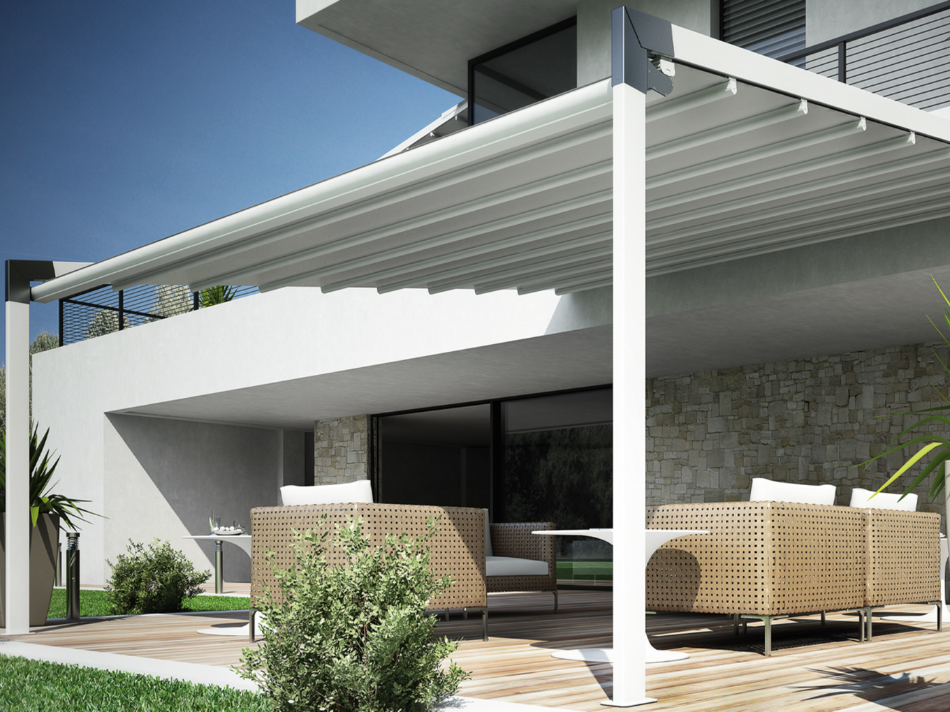 FLEXIA - Pergola Addossata con Telo Retraibile