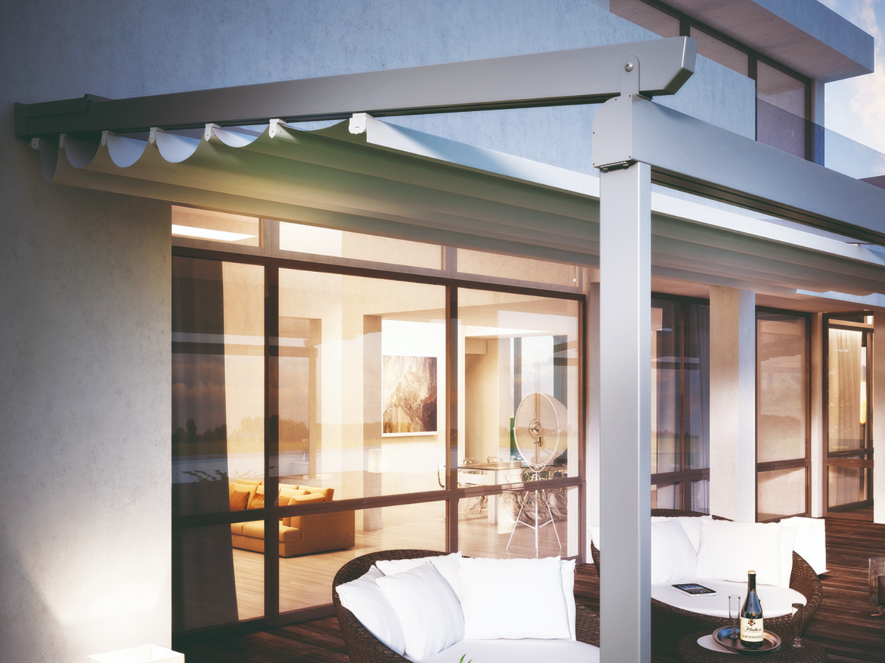 COMPAKT- Pergola Addossata con Telo Retraibile