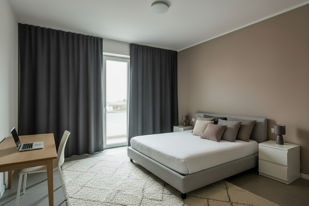 Camera da letto con cuscini decorativi