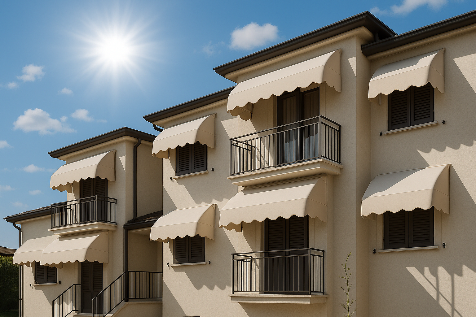 Edificio con colori sobri e cappottine monocolore