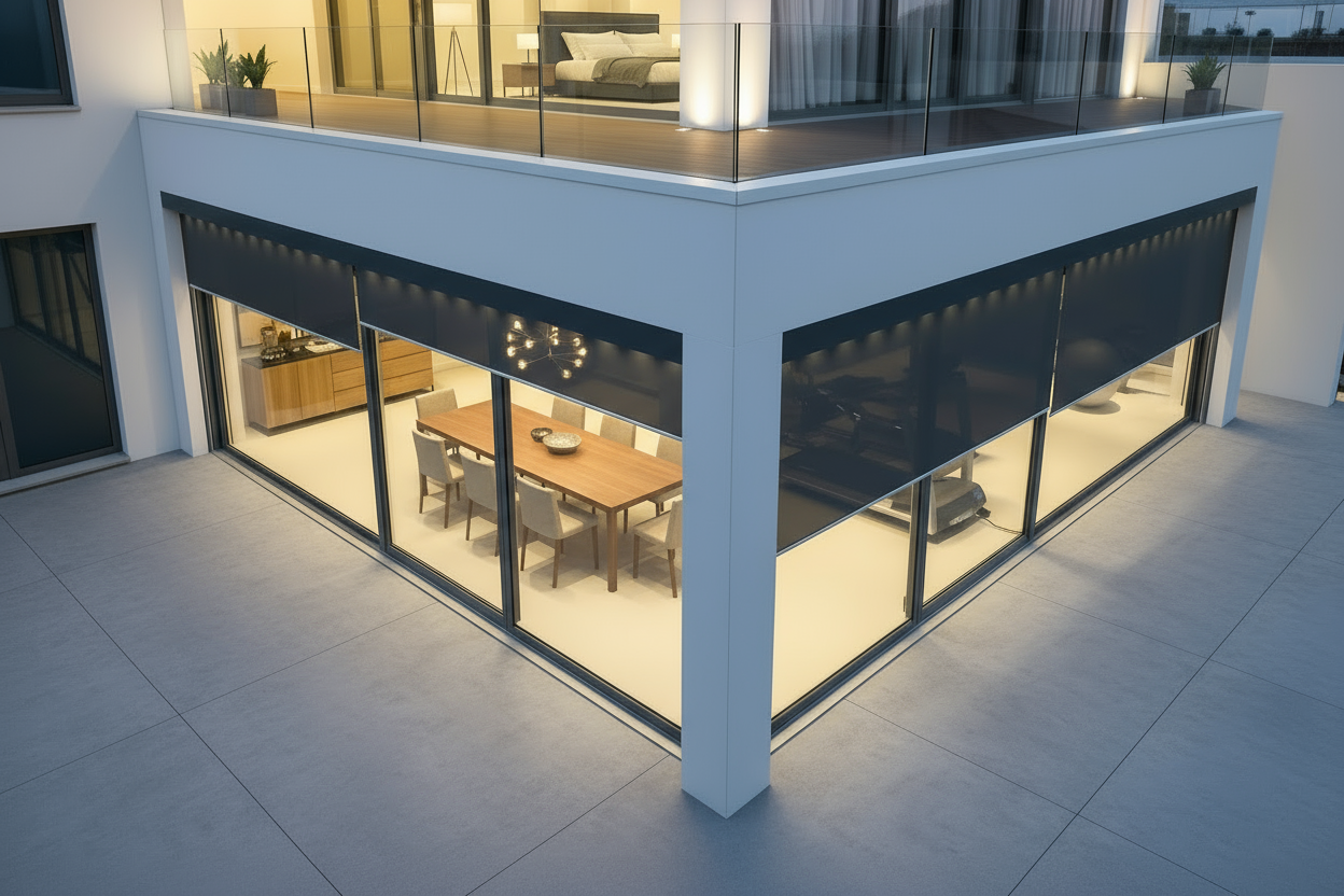 Edificio con zip oscuranti e illuminazione cassonetto