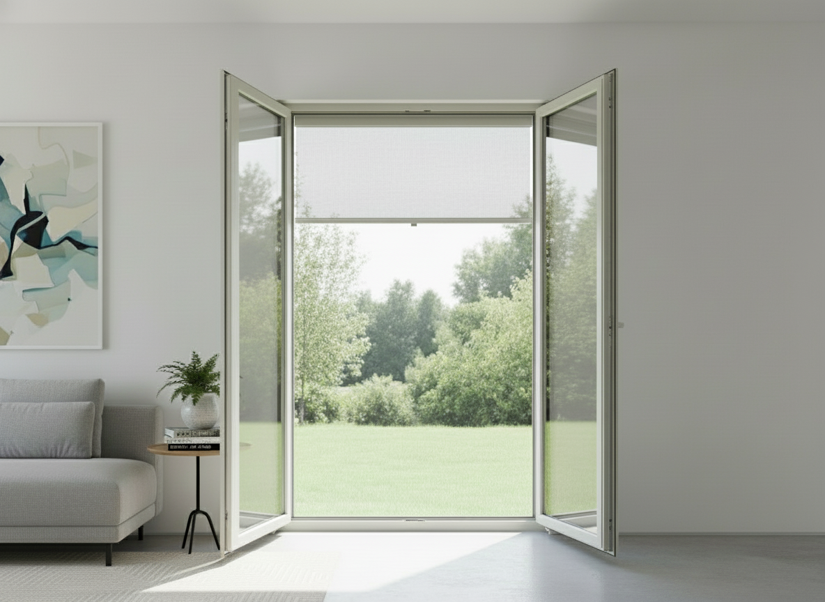 Finestra con zanzariera esterna a metà altezza