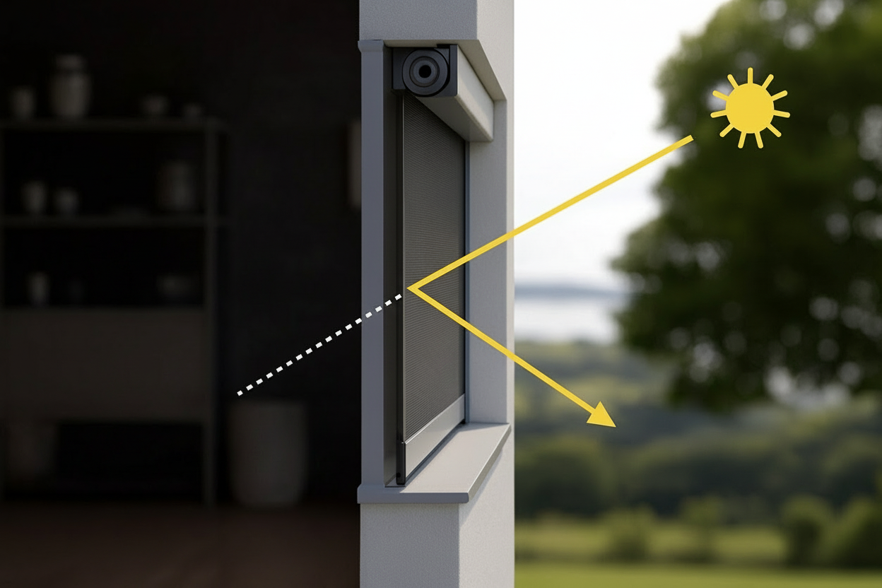 Illustrazione tecnica tenda con cavo e raggi solari