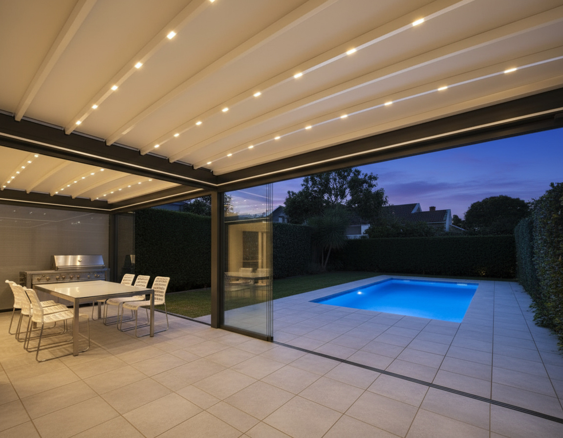 Pergola notturna con pavimentazione chiara