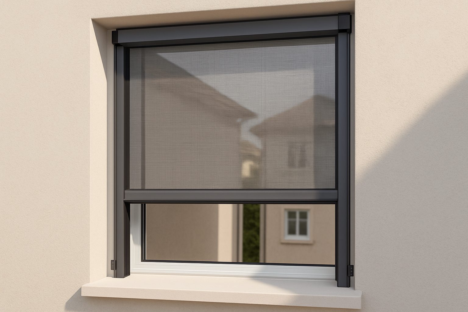 Zanzariera moderna attaccata alle pareti del foro finestra