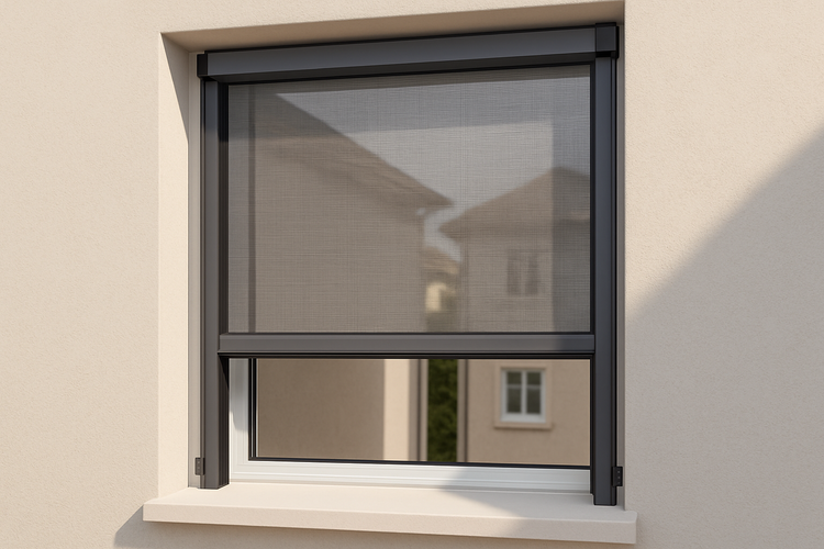 Zanzariera moderna attaccata alle pareti del foro finestra